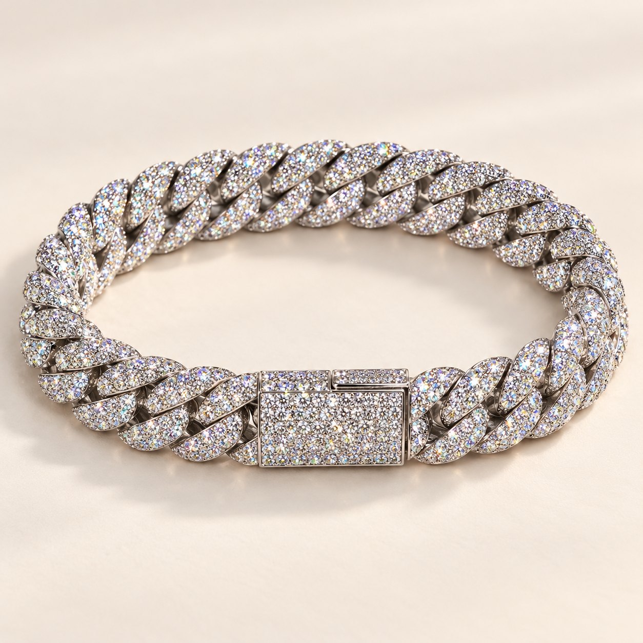 Iced out Cuban Armband, 10 mm: in Silber