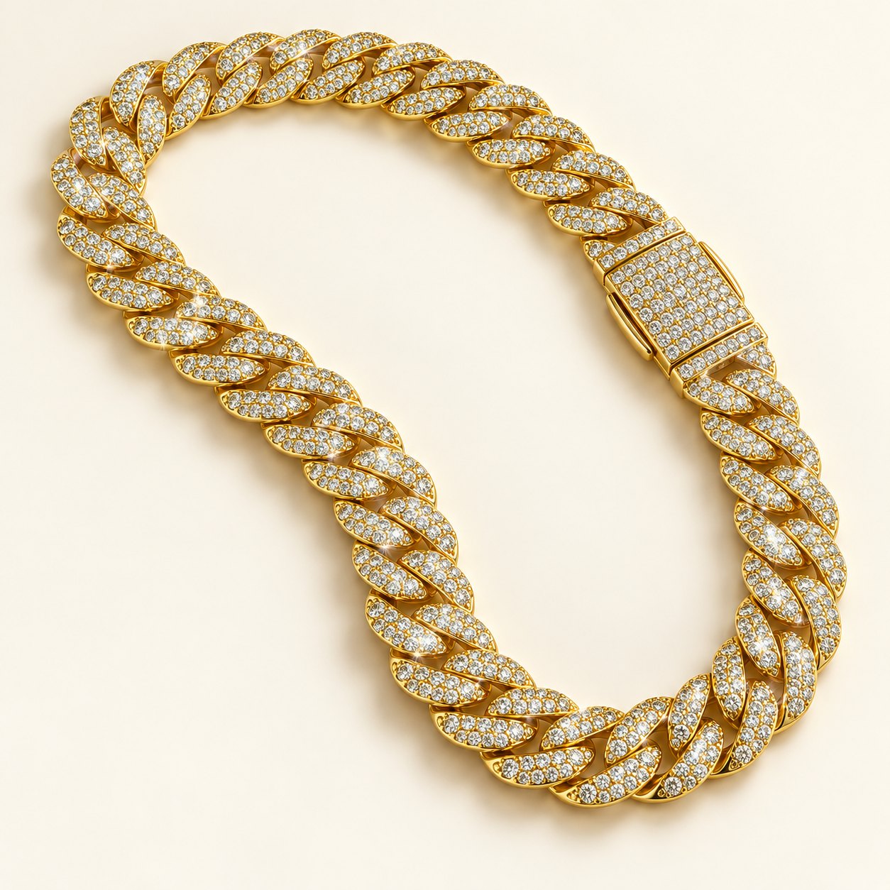 Iced out Cuban Kette 10 mm mit zwei Steinreihen in Gold