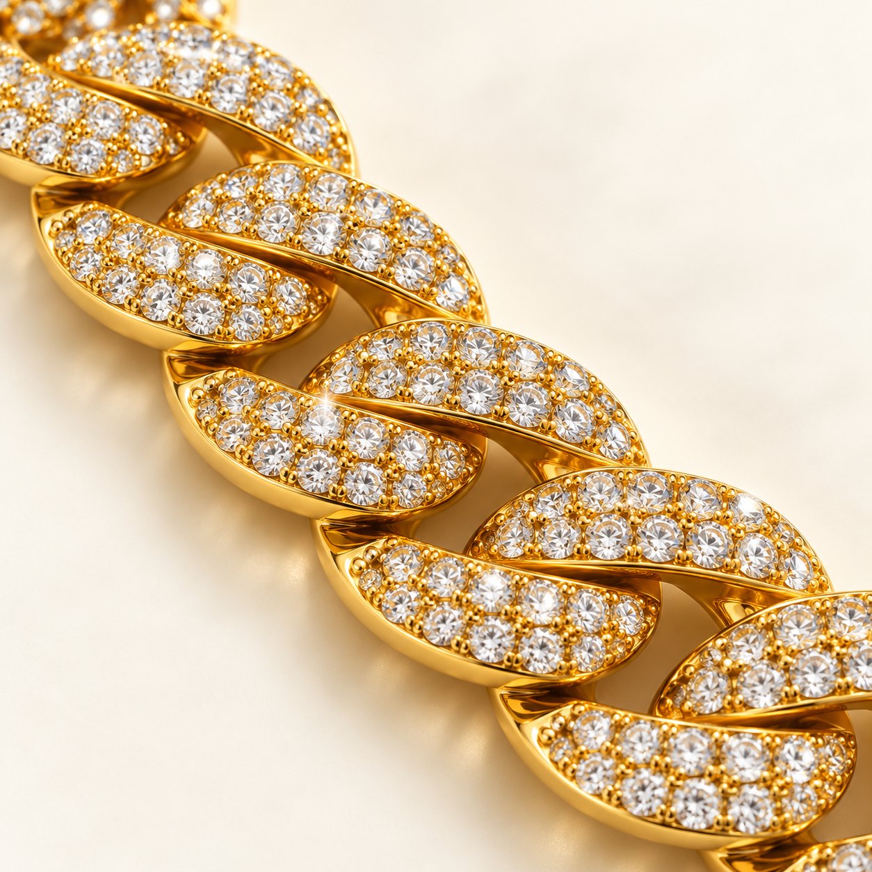 Iced out Cuban Kette 10 mm: Nahaufnahme der besetzten Glieder
