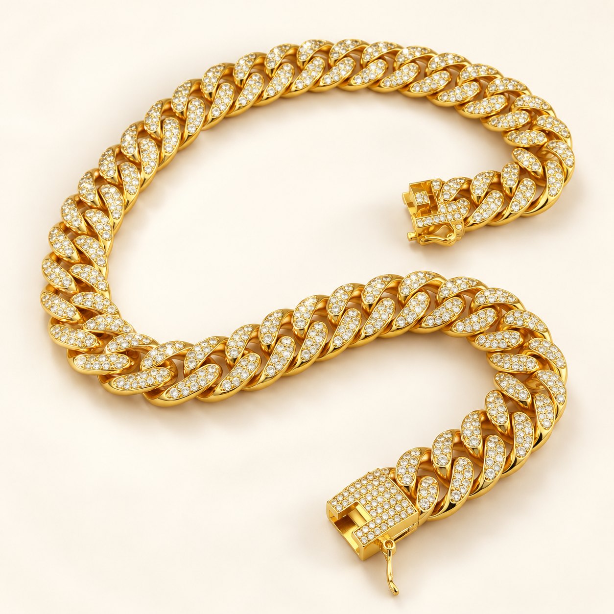 Iced out Cuban Link Kette 13 mm in Gold