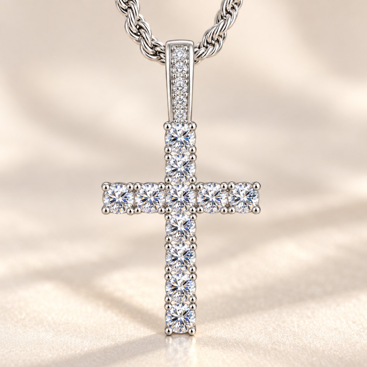 Schmales iced out Kreuz: Nahaufnahme von Zifferblatt und Lünette